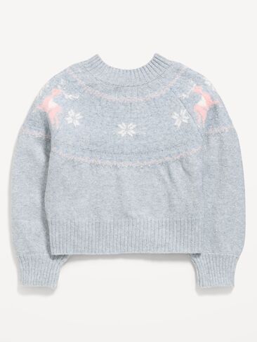 Old Navy SoSoft Long-Sleeve Fair Isle Sweater for Girls - Heather Gray in Kuwait