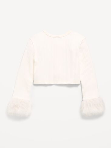 Old Navy Cropped Faux-Fur Cuff Cardigan Sweater for Girls - Creme De La Creme in Kuwait