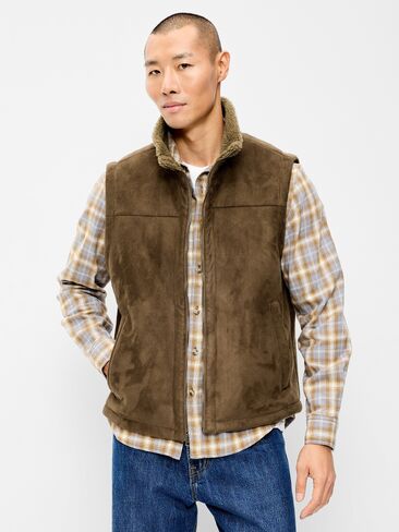 Old Navy Faux-Suede Sherpa-Lined Vest - Brown Truffle in Kuwait