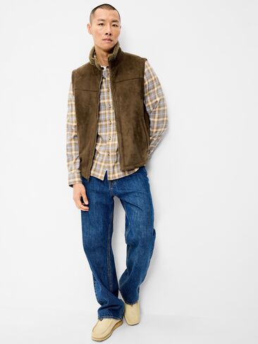 Old Navy Faux-Suede Sherpa-Lined Vest - Brown Truffle in Kuwait