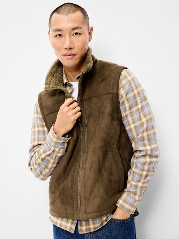 Old Navy Faux-Suede Sherpa-Lined Vest - Brown Truffle in Kuwait