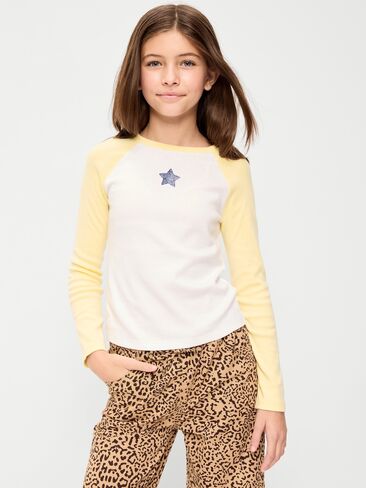 Old Navy Long Raglan-Sleeve T-Shirt for Girls - Cool Almond in Kuwait