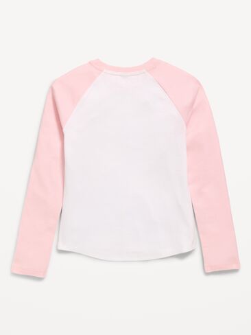 Old Navy Long Raglan-Sleeve T-Shirt for Girls - Pink Pirouette in Kuwait