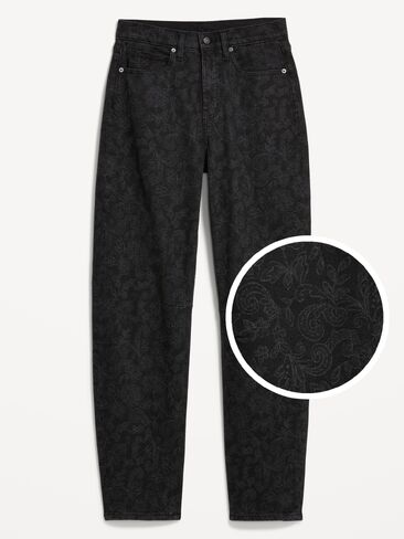 Old Navy High-Waisted Baggy Barrel Jeans - Noir Bloom in Kuwait
