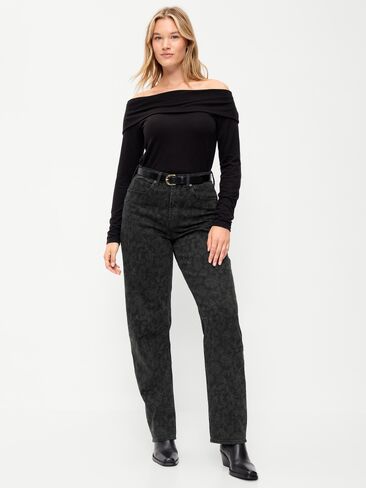 Old Navy High-Waisted Baggy Barrel Jeans - Noir Bloom in Kuwait