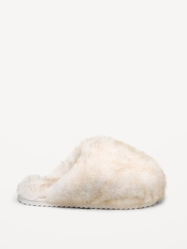 Old Navy Faux-Fur Slippers for Women - Creme in Kuwait