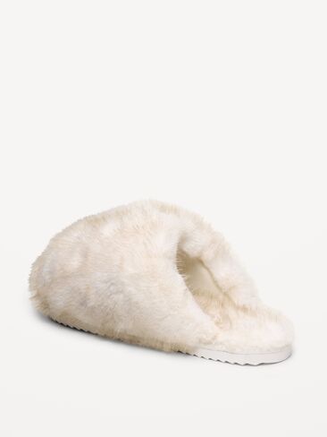 Old Navy Faux-Fur Slippers for Women - Creme in Kuwait