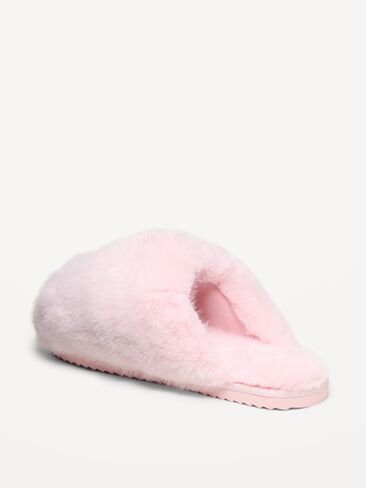 Old Navy Faux-Fur Slippers for Women - Blush On You in Kuwait