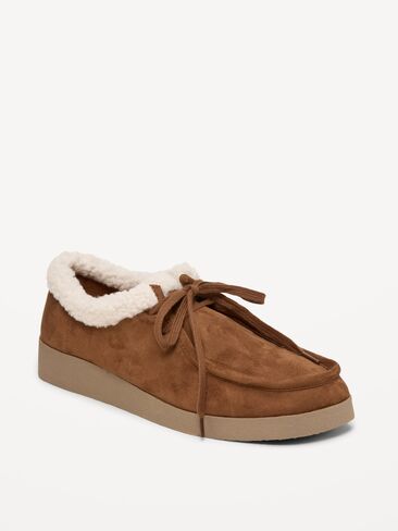 Old Navy Sherpa-Lined Lace-Up Derby Shoes for Women - Chestnut in Kuwait