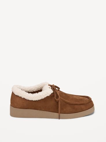 Old Navy Sherpa-Lined Lace-Up Derby Shoes for Women - Chestnut in Kuwait