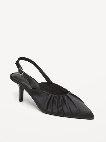 Old Navy Pointed-Toe Slingback Satin Heels for Women - Black Jack in Kuwait