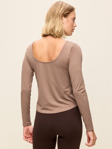 Old Navy StudioSmooth Reversible Long-Sleeve Scoop-Back Top - Dusted Chocolate in Kuwait