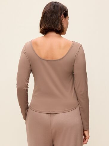Old Navy StudioSmooth Reversible Long-Sleeve Scoop-Back Top - Dusted Chocolate in Kuwait