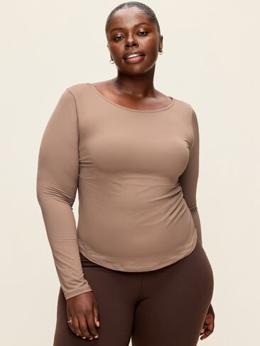 Old Navy StudioSmooth Reversible Long-Sleeve Scoop-Back Top - Dusted Chocolate in Kuwait