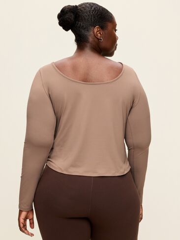 Old Navy StudioSmooth Reversible Long-Sleeve Scoop-Back Top - Dusted Chocolate in Kuwait