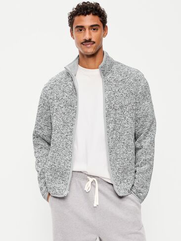 Old Navy Sweater Fleece Sherpa-Lined Full-Zip Jacket - Gray Marl in Kuwait