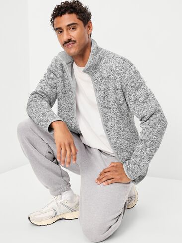 Old Navy Sweater Fleece Sherpa-Lined Full-Zip Jacket - Gray Marl in Kuwait