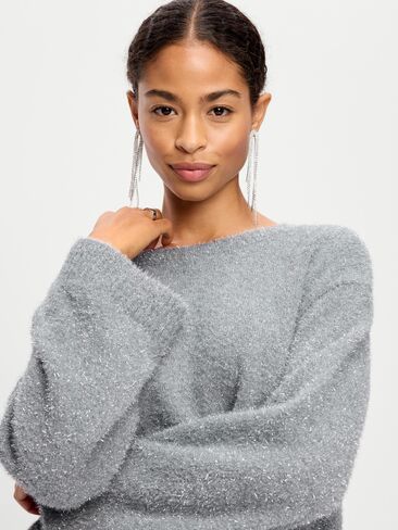 Old Navy Oversized Shine Crew-Neck Sweater - Silver Shine in Kuwait