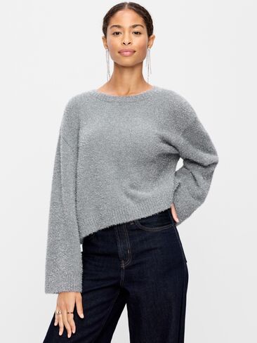 Old Navy Oversized Shine Crew-Neck Sweater - Silver Shine in Kuwait