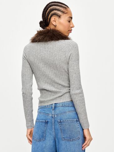 Old Navy SoSoft Faux-Fur Collar Cardigan - Light Gray in Kuwait
