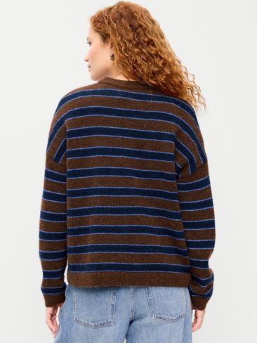 Old Navy Loose Wool-Blend Crew-Neck Sweater - Blue/Brown Stripe in Kuwait