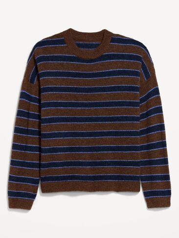 Old Navy Loose Wool-Blend Crew-Neck Sweater - Blue/Brown Stripe in Kuwait