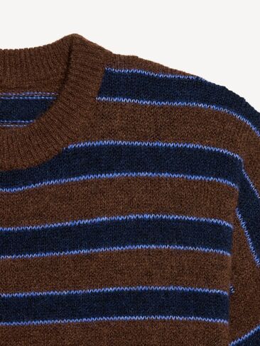 Old Navy Loose Wool-Blend Crew-Neck Sweater - Blue/Brown Stripe in Kuwait
