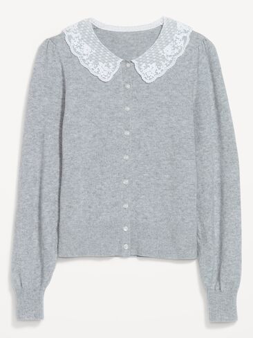 Old Navy SoSoft Lace-Collar Cardigan - Light Gray Heather in Kuwait