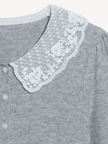 Old Navy SoSoft Lace-Collar Cardigan - Light Gray Heather in Kuwait