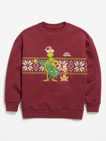 Old Navy Dr. Seuss™ Grinch Oversized Gender-Neutral Sweatshirt for Kids - Clove in Kuwait