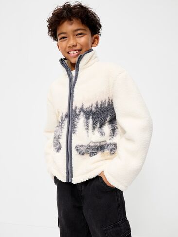 Old Navy Oversized Sherpa Full-Zip Jacket for Boys - Creme De La Creme in Kuwait