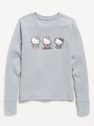 Old Navy Hello Kitty® Long-Sleeve Graphic T-Shirt for Girls - Heather Gray in Kuwait
