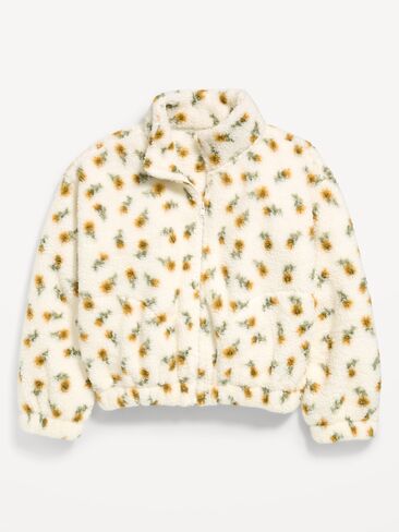 Old Navy Printed Oversized Sherpa Jacket for Girls - Multi-Floral in Kuwait