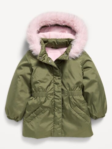 Old Navy Faux-Fur Trim Parka Jacket for Toddler Girls - Olive Through This in Kuwait