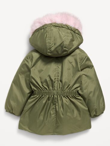 Old Navy Faux-Fur Trim Parka Jacket for Toddler Girls - Olive Through This in Kuwait