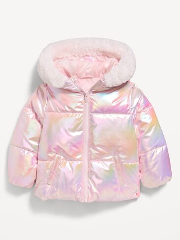 Old Navy Metallic Puffer Jacket for Toddler Girls - Pink Metallic in Kuwait