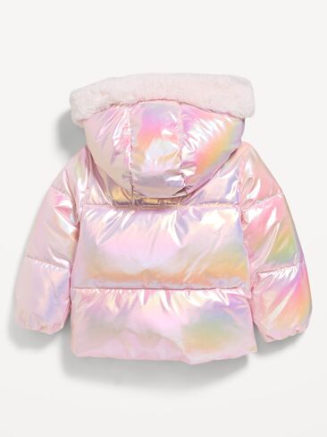 Old Navy Metallic Puffer Jacket for Toddler Girls - Pink Metallic in Kuwait
