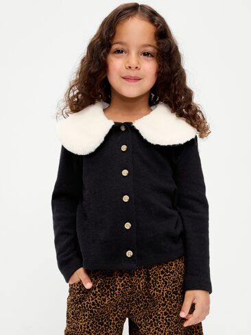 Old Navy Faux-Fur Collar Cardigan Sweater for Toddler Girls - Black Jack in Kuwait