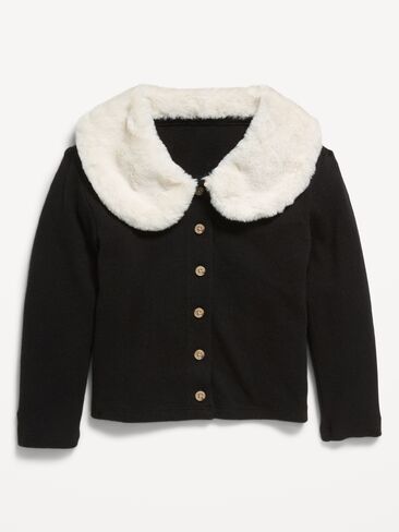 Old Navy Faux-Fur Collar Cardigan Sweater for Toddler Girls - Black Jack in Kuwait
