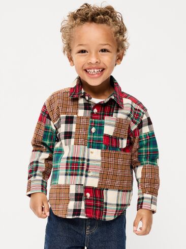 Old Navy Printed Long-Sleeve Corduroy Shirt for Toddler Boys - Multi Plaid in Kuwait