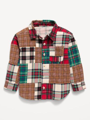 Old Navy Printed Long-Sleeve Corduroy Shirt for Toddler Boys - Multi Plaid in Kuwait