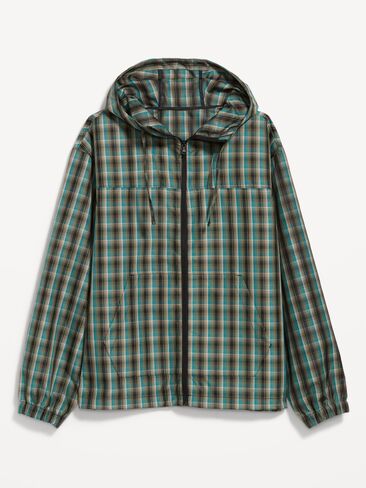 Old Navy Oversized Full-Zip Anorak - Green Plaid in Kuwait