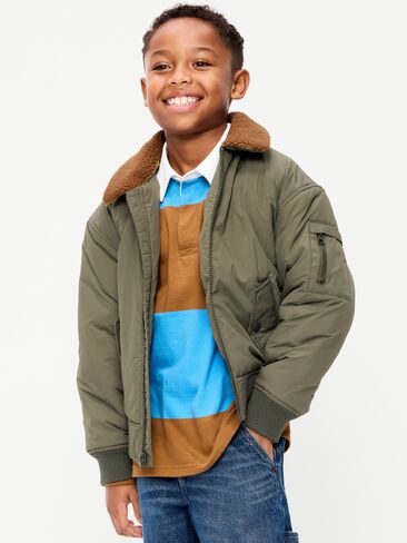 Old Navy Water-Resistant Sherpa-Collar Aviator Jacket for Boys - Loden in Kuwait