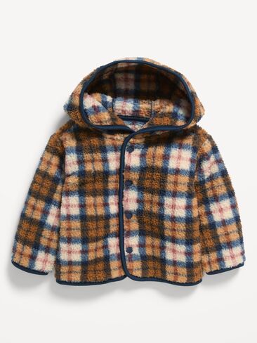 Old Navy Hooded Plaid Sherpa Jacket for Baby - Large Blue Plaid in Kuwait