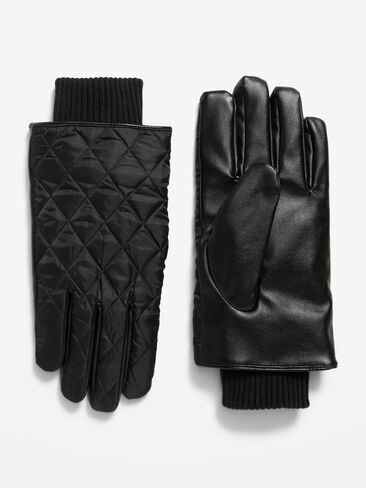 Old Navy Quilted Faux-Leather Gloves for Men - BlackJack in Kuwait