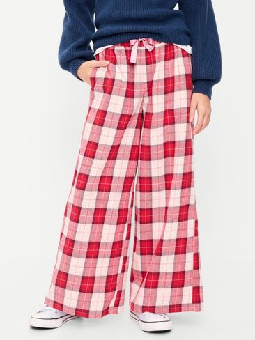 Old Navy Pull-On Wide-Leg Flannel Plaid Pants for Girls - Red Plaid in Kuwait