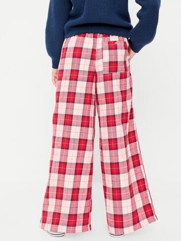 Old Navy Pull-On Wide-Leg Flannel Plaid Pants for Girls - Red Plaid in Kuwait
