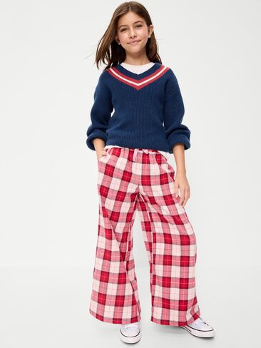 Old Navy Pull-On Wide-Leg Flannel Plaid Pants for Girls - Red Plaid in Kuwait