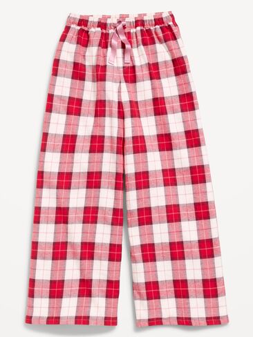 Old Navy Pull-On Wide-Leg Flannel Plaid Pants for Girls - Red Plaid in Kuwait
