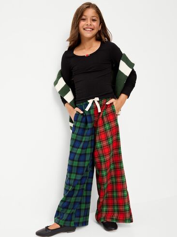 Old Navy Pull-On Wide-Leg Flannel Plaid Pants for Girls - Blue/Red Plaid in Kuwait